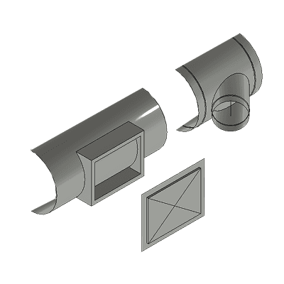 Stainless 45° Tap, Rectangular on Round,Rectangular End Cap