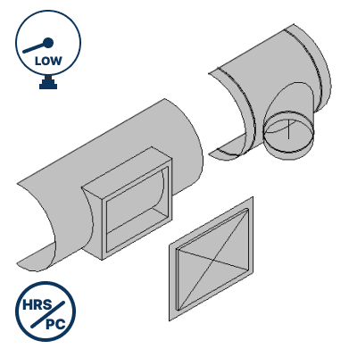 Low Pressure Galvanized 45° Tap, Rectangular on Round, Rectangular End Cap