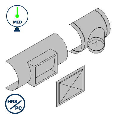Medium Pressure Galvanized 45° Tap, Rectangular on Round, Rectangular End Cap (3" to 4" Water Column)