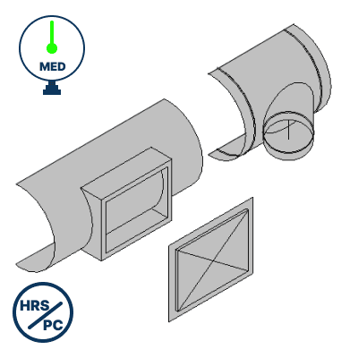 Galvanized 45° Tap, Rectangular on Round,Rectangular End Cap(6" to 10" Water Column)